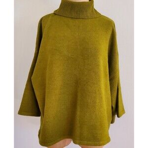 ELOQUII Chartreuse Turtleneck Chunky Boxy 3/4 Sleave Sweater, Size 18/20,